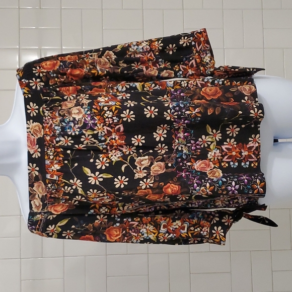 Daniel Rainn Maielle off Shoulder Black Orange Fall Print Knit Top - Picture 2 of 7